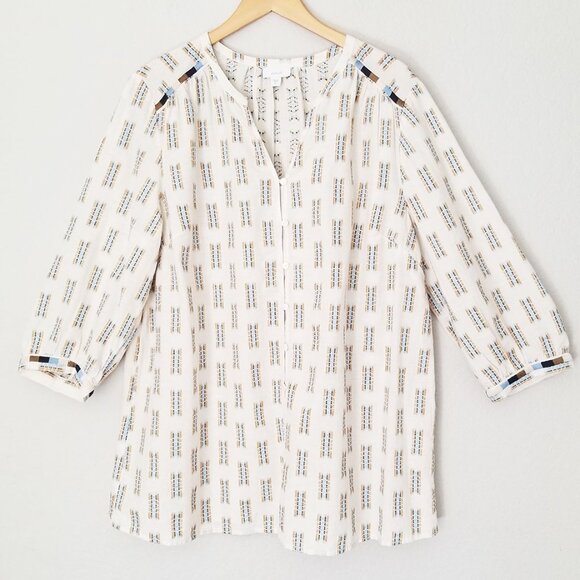 Pure Jill J. Jill Easy Button Front Boho Embroidered 3/4 Sleeve Blouse XL Cream - Picture 4 of 16